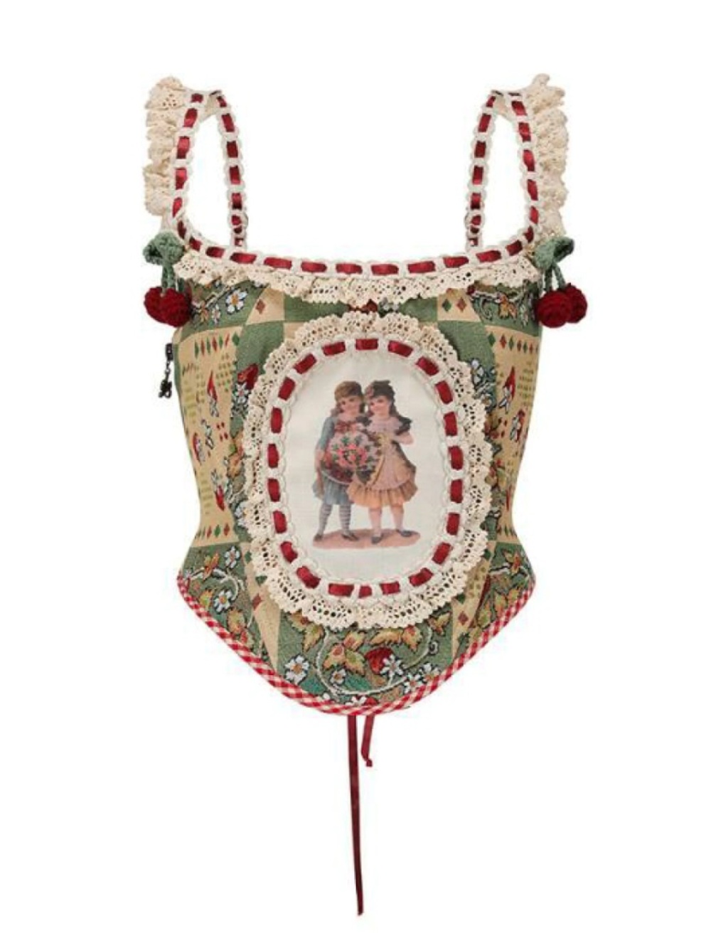 Lacemade Tapestry Floral Lace Trim Overbust Corset Top Coquette Cottagecore S - Picture 3 of 13